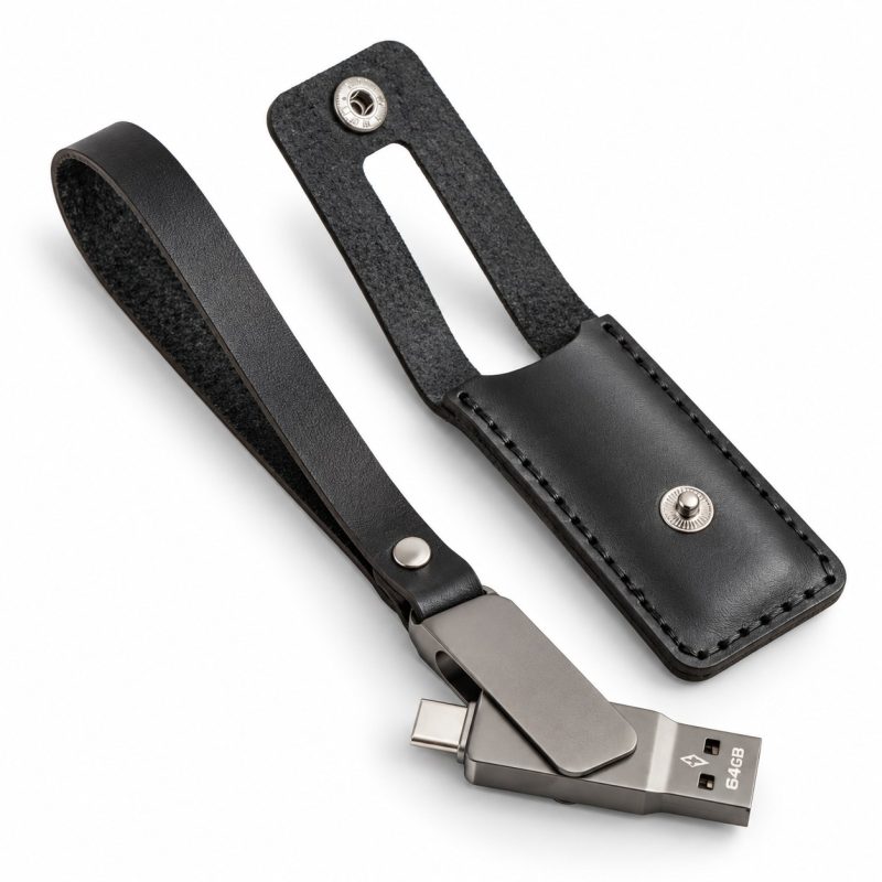 Leather Sleeve & USB Flash Drive – 64GB